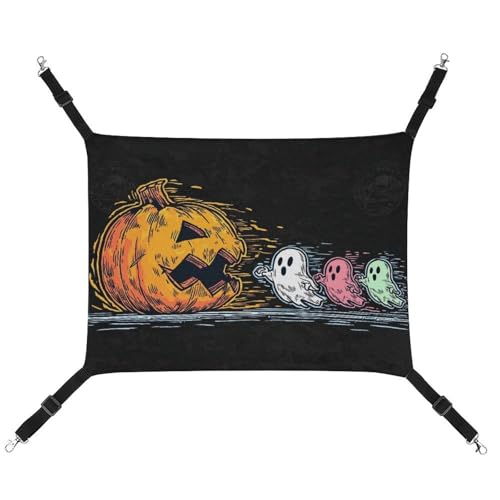 Jubonexis Lustige Halloween-Kürbis-Drei-Geister-Haustier-Hängematte mit verstellbaren Riemen, wendbar, Katzenbett, Hundematten von Jubonexis