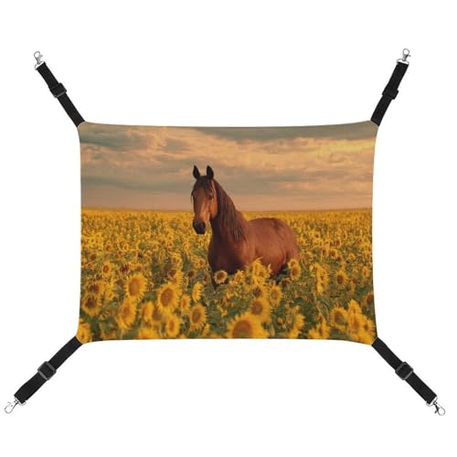 Jubonexis Majestic Braunes Pferd im Sonnenblumenfeld, atmungsaktive Haustierhängematte mit verstellbaren Riemen, wendbar, Katzenbett, Hundematten von Jubonexis