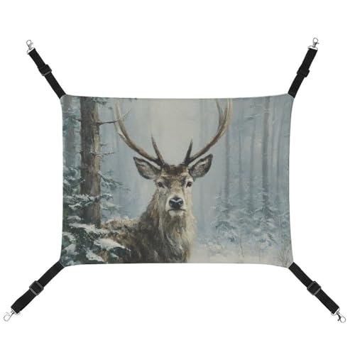 Jubonexis Majestic Deer schneebedeckter Wald, atmungsaktive Haustierhängematte mit verstellbaren Riemen, wendbar, Katzenbett, Hundematten von Jubonexis