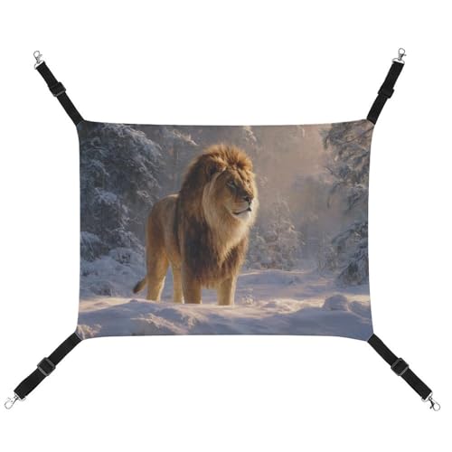 Jubonexis Majestic Lion Winterwald, atmungsaktive Haustierhängematte mit verstellbaren Riemen, wendbar, Katzenbett, Hundematten von Jubonexis