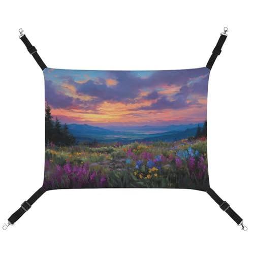 Jubonexis Mountain Bunte Wildblumen-Sonnenuntergang, atmungsaktive Haustier-Hängematte mit verstellbaren Riemen, wendbar, Katzenbett, Hundematten Jubonexis Mountain Bunte Wildblumen-Sonnenuntergang, atmungsaktive Haustier-Hängematte mit verstellbaren Riemen, wendbar, Katzenbett, Hundematten von Jubonexis