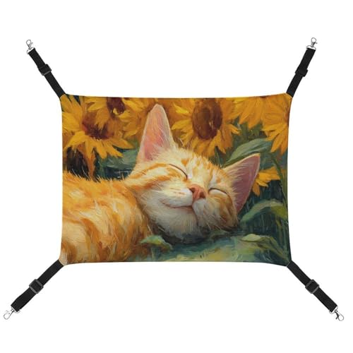 Jubonexis Niedliche orangefarbene Katze im Sonnenblumenfeld, atmungsaktive Haustier-Hängematte mit verstellbaren Riemen, wendbar, Katzenbett, Hundematten von Jubonexis