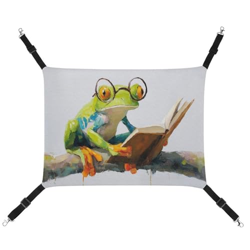 Jubonexis Niedlicher grüner Frosch mit Brille, Lesebuch, atmungsaktive Haustierhängematte mit verstellbaren Riemen, wendbar, Katzenbett, Hundematten Jubonexis Niedlicher grüner Frosch mit Brille, Lesebuch, atmungsaktive Haustierhängematte mit verstellbaren Riemen, wendbar, Katzenbett, Hundematten von Jubonexis