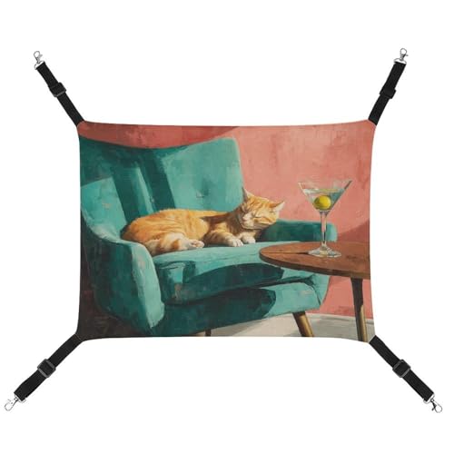 Jubonexis Orange getigerte Katze auf blaugrünem Samtsessel, atmungsaktive Haustierhängematte mit verstellbaren Riemen, wendbar, Katzenbett, Hundematten Jubonexis Orange getigerte Katze auf blaugrünem Samtsessel, atmungsaktive Haustierhängematte mit verstellbaren Riemen, wendbar, Katzenbett, Hundematten von Jubonexis
