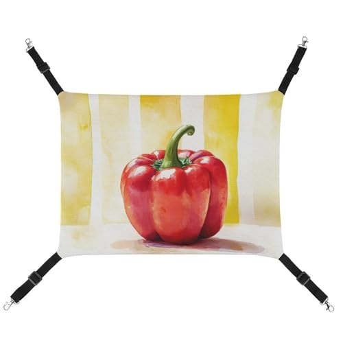 Jubonexis Red Bell Pepper auf gelb-weiß vertikal gestreift atmungsaktive Haustierhängematte mit verstellbaren Riemen, wendbar, Katzenbett, Hundematten von Jubonexis