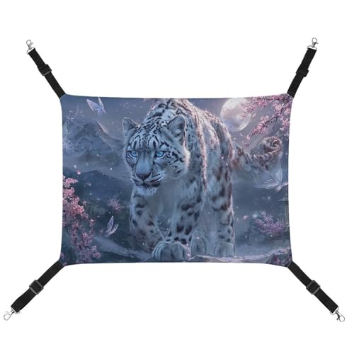 Jubonexis Schneeleopard mit blauen Augen, atmungsaktive Haustier-Hängematte mit verstellbaren Riemen, wendbar, Katzenbett, Hundematten von Jubonexis