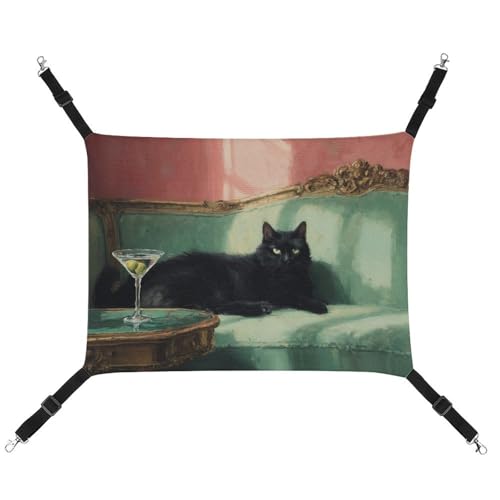 Jubonexis Schwarze Katze auf blaugrünem Couch, atmungsaktiv, Haustierhängematte mit verstellbaren Riemen, wendbar, Katzenbett, Hundematten Jubonexis Schwarze Katze auf blaugrünem Couch, atmungsaktiv, Haustierhängematte mit verstellbaren Riemen, wendbar, Katzenbett, Hundematten von Jubonexis