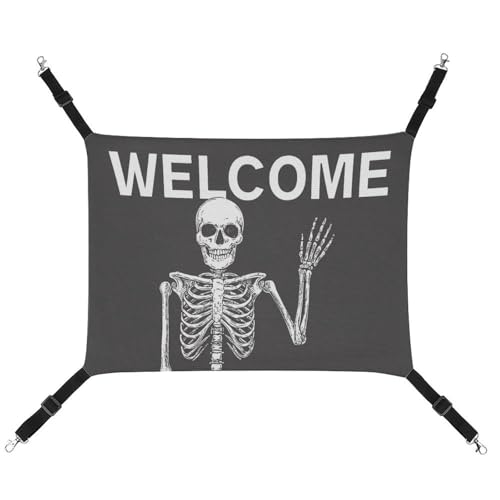 Jubonexis Skelett lächelndes winkendes Wort "Welcome", atmungsaktive Haustier-Hängematte mit verstellbaren Riemen, wendbar, Katzenbett, Hundematten Jubonexis Skelett lächelndes winkendes Wort "Welcome", atmungsaktive Haustier-Hängematte mit verstellbaren Riemen, wendbar, Katzenbett, Hundematten von Jubonexis