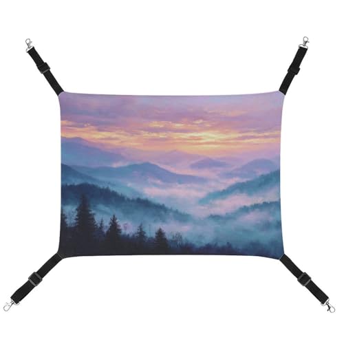 Jubonexis Smoky Mountains Sonnenuntergang Nebel atmungsaktive Haustierhängematte mit verstellbaren Riemen, wendbar, Katzenbett, Hundematten Jubonexis Smoky Mountains Sonnenuntergang Nebel atmungsaktive Haustierhängematte mit verstellbaren Riemen, wendbar, Katzenbett, Hundematten von Jubonexis