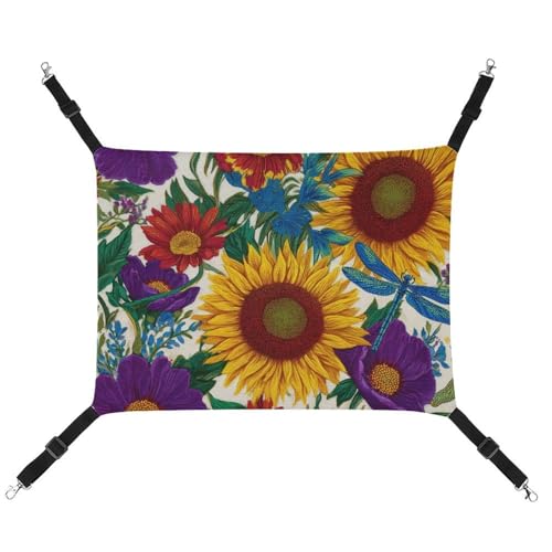 Jubonexis Sonnenblumen, Maismohnblumen und Libellen, atmungsaktive Haustier-Hängematte mit verstellbaren Riemen, wendbar, Katzenbett, Hundematten von Jubonexis