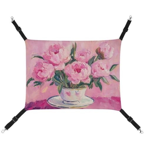 Jubonexis Trendige rosa Pfingstrosen Blumen adrette atmungsaktive Haustierhängematte mit verstellbaren Riemen, wendbar, Katzenbett, Hundematten Jubonexis Trendige rosa Pfingstrosen Blumen adrette atmungsaktive Haustierhängematte mit verstellbaren Riemen, wendbar, Katzenbett, Hundematten von Jubonexis
