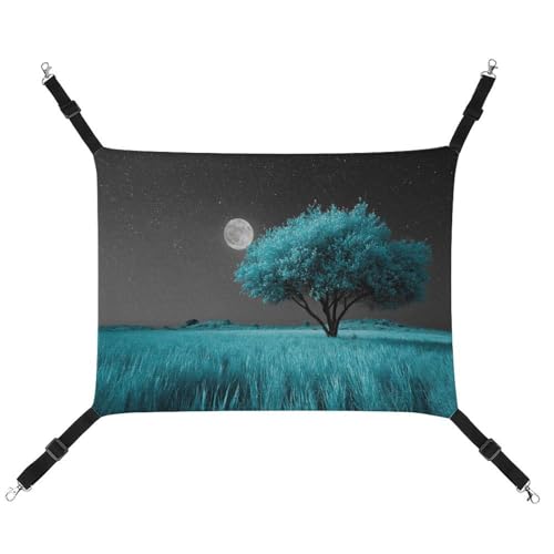 Jubonexis Türkisfarbener Baum auf offenem Feld, Vollmond-Haustierhängematte mit verstellbaren Riemen, wendbar, Katzenbett, Hundematten von Jubonexis