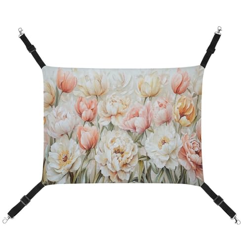 Jubonexis Tulpen und Pfingstrosen in Rosa, Weiß, Gelb, atmungsaktive Haustierhängematte mit verstellbaren Riemen, wendbar, Katzenbett, Hundematten Jubonexis Tulpen und Pfingstrosen in Rosa, Weiß, Gelb, atmungsaktive Haustierhängematte mit verstellbaren Riemen, wendbar, Katzenbett, Hundematten von Jubonexis