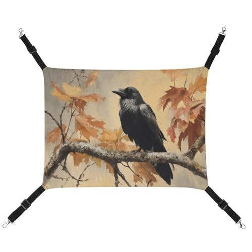 Jubonexis Vintage Rabe auf herbstlichem Baumzweig, atmungsaktive Haustierhängematte mit verstellbaren Riemen, wendbar, Katzenbett, Hundematten von Jubonexis