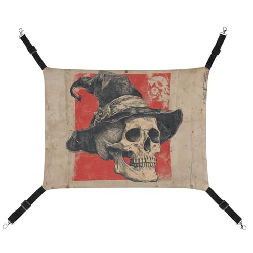 Jubonexis Vintage Totenkopf und Hexenhut, Pop-Art, atmungsaktive Haustier-Hängematte mit verstellbaren Trägern, wendbar, Katzenbett, Hundematten von Jubonexis