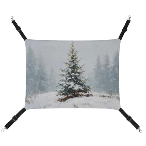 Jubonexis Weihnachtsbaum im Schnee, Nebelwald, atmungsaktive Haustierhängematte mit verstellbaren Riemen, wendbar, Katzenbett, Hundematten von Jubonexis