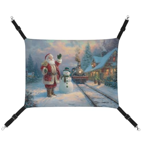 Jubonexis Weihnachtsmann mit Schneemann Weihnachtszug atmungsaktive Haustierhängematte mit verstellbaren Riemen wendbar Katze Hängebett Hundematten von Jubonexis