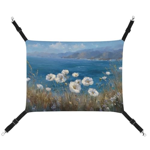 Jubonexis Weiße Blumen mit Ozeanbergen, atmungsaktive Haustierhängematte mit verstellbaren Riemen, wendbar, Katzenbett, Hundematten Jubonexis Weiße Blumen mit Ozeanbergen, atmungsaktive Haustierhängematte mit verstellbaren Riemen, wendbar, Katzenbett, Hundematten von Jubonexis