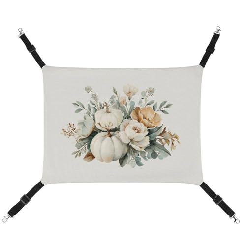 Jubonexis Weiße Kürbisse und beige-orange Blumen, atmungsaktive Haustier-Hängematte mit verstellbaren Trägern, wendbar, Katzenbett, Hundematten Jubonexis Weiße Kürbisse und beige-orange Blumen, atmungsaktive Haustier-Hängematte mit verstellbaren Trägern, wendbar, Katzenbett, Hundematten von Jubonexis