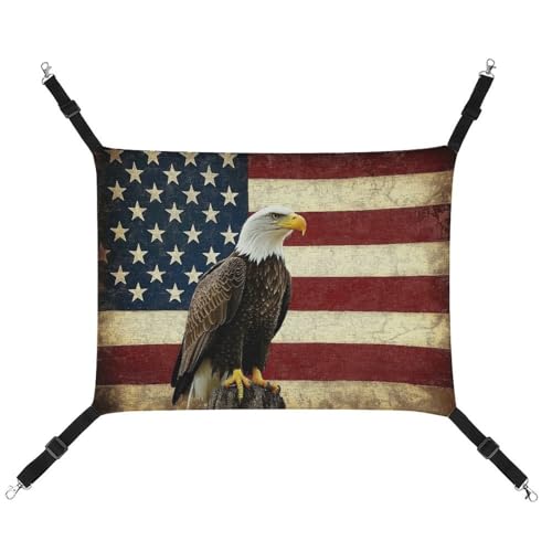 Jubonexis Weißkopfseeadler Vintage Amerikanische Flagge atmungsaktive Haustierhängematte mit verstellbaren Riemen, wendbar, Katzenbett, Hundematten Jubonexis Weißkopfseeadler Vintage Amerikanische Flagge atmungsaktive Haustierhängematte mit verstellbaren Riemen, wendbar, Katzenbett, Hundematten von Jubonexis