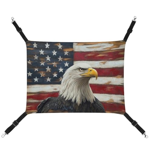 Jubonexis Weißkopfseeadler mit amerikanischer Flagge, Holz, atmungsaktiv, Haustierhängematte mit verstellbaren Riemen, wendbar, Katzenbett, Hundematten Jubonexis Weißkopfseeadler mit amerikanischer Flagge, Holz, atmungsaktiv, Haustierhängematte mit verstellbaren Riemen, wendbar, Katzenbett, Hundematten von Jubonexis