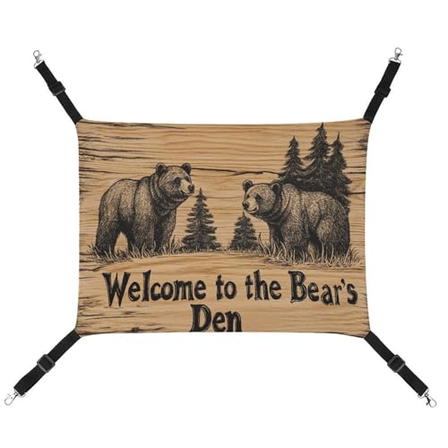 Jubonexis Welcome to The Bear's Den Haustier-Hängematte aus Holz, atmungsaktiv, mit verstellbaren Riemen, wendbar, Katzenbett, Hundematten Jubonexis Welcome to The Bear's Den Haustier-Hängematte aus Holz, atmungsaktiv, mit verstellbaren Riemen, wendbar, Katzenbett, Hundematten von Jubonexis