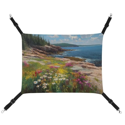 Jubonexis Wildblumen Küstenlandschaft, atmungsaktive Haustier-Hängematte mit verstellbaren Riemen, wendbar, Katzenbett, Hundematten Jubonexis Wildblumen Küstenlandschaft, atmungsaktive Haustier-Hängematte mit verstellbaren Riemen, wendbar, Katzenbett, Hundematten von Jubonexis