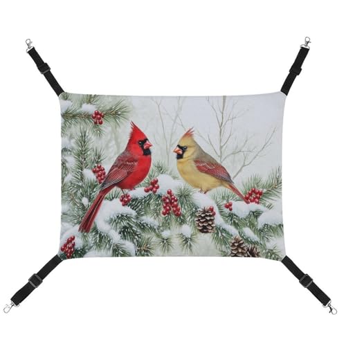 Jubonexis Zwei Vögel auf Tannenzweigen, Winter, atmungsaktiv, Haustierhängematte mit verstellbaren Riemen, wendbar, Katzenbett, Hundematten von Jubonexis