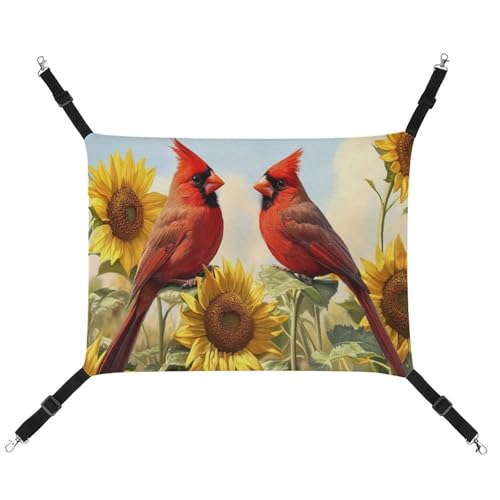 Jubonexis Zwei rote Vögel sitzen auf Sonnenblumen, atmungsaktive Haustier-Hängematte mit verstellbaren Riemen, wendbar, Katzenbett, Hundematten Jubonexis Zwei rote Vögel sitzen auf Sonnenblumen, atmungsaktive Haustier-Hängematte mit verstellbaren Riemen, wendbar, Katzenbett, Hundematten von Jubonexis
