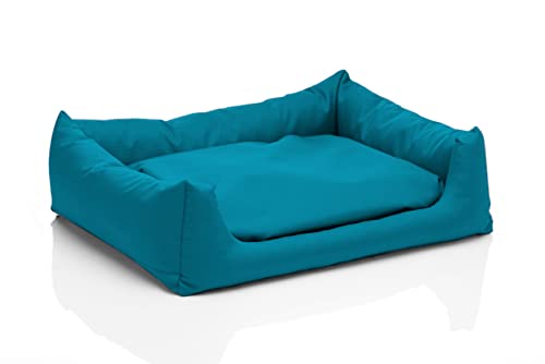 Juelle Hundebett - Hundekissen für große Hunde - Abnehmbarer Bezug, maschinenwaschbar, flauschiges Bett, Hundesofa Pola XXS-XL (Größe: L - 100x80 cm, Türkis) von Famry
