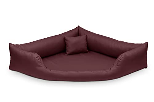 Juelle Hundebett aus Kunstleder Eckbett für mittlere und große Hunde, Kuscheliges Hundekissen, Sofabett Gabi M-XXL (100x100cm, Bordeaux) von Juelle