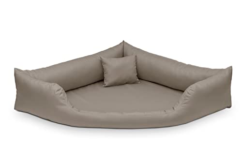 Juelle Hundebett aus Kunstleder, Eckbett für mittlere und große Hunde, flauschiges Hundekissen, Sofa Gabi L - 100x100x22 cm (Brudy Beige) von Juelle