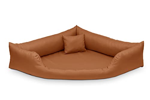 Juelle Hundebett aus Kunstleder Eckig für mittlere und große Hunde, Kuscheliges Kissen, Sofa Gabi M-XXL (100x100cm, Karamell) von Juelle
