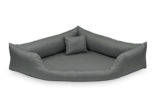 Juelle Hundebett aus Kunstleder Eckig für mittlere und große Hunde, Kuscheliges Kissen, Sofa Gabi M-XXL (120x120cm, Dark Asche) von Juelle