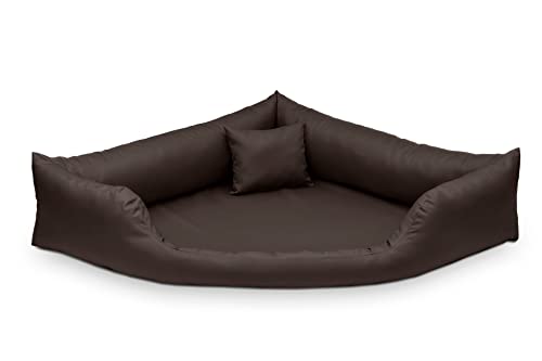 Juelle Hundebett aus Kunstleder Eckig für mittlere und große Hunde, Kuscheliges Kissen, Sofa Gabi M-XXL (80x80cm, Dunkelbraun) von Juelle