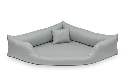 Juelle Hundebett aus Kunstleder Eckig für mittlere und große Hunde, Kuscheliges Kissen, Sofa Gabi M-XXL (80x80cm, Helle Asche) von Juelle