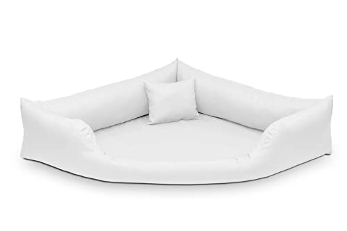 Juelle Hundebett aus Kunstleder Eckbett für mittlere und große Hunde, Kuscheliges Hundekissen, Sofabett Gabi M-XXL (80x80cm, Weiß) von Juelle