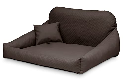 Juelle Hundebett aus Kunstleder Kuscheliges Hundekissen, Hundebett Kuschelig Weich und Elegant Hundesofa, Steppfront Hektor M-XL (130x95cm, Dunkelbraun) von Juelle