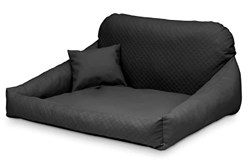 Juelle Hundebett aus Kunstleder Kuscheliges Hundekissen, Hundebett Kuschelig Weich und Elegant Hundesofa, Steppfront Hektor M-XL (120x90cm, Schwarz) von Juelle