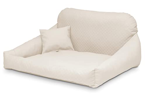 Juelle Hundebett aus Kunstleder Kuscheliges Hundekissen, Hundebett Kuschelig Weich und Elegant Hundesofa, Steppfront Hektor M-XL (120x90cm, Ecru) von inoin