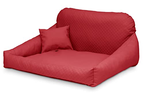 Juelle Hundebett aus Kunstleder Kuscheliges Hundekissen, Hundebett Kuschelig Weich und Elegant Hundesofa, Steppfront Hektor M-XL (L: 100x80cm, Rot) von Juelle