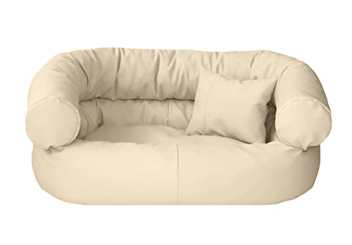 Juelle Hundebett aus Kunstleder Kleine Hunde Kissen Ausziehbarer Bezug Kuschelig Hundesofa, Hundebett Fergus S-XXL (70x50cm, Ecru) von Famry