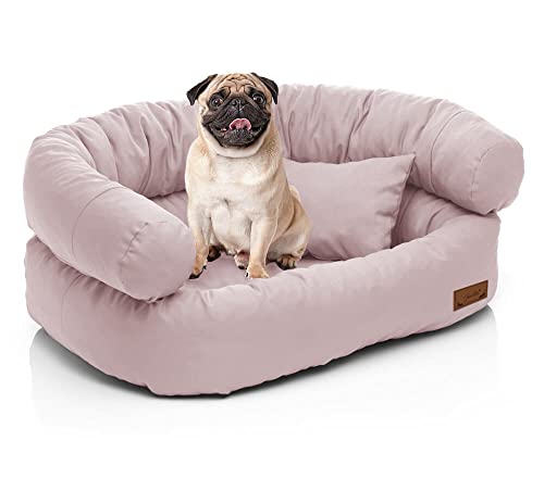 Juelle Hundebett Kleinhundesofa - Kleinkindäck, Abnehmbarer Bezug waschbar, flauschiges Bett, Hundesessel Santi S-XXL (Größe: S - 70x50 cm, Helle Puder Rose) von Juelle