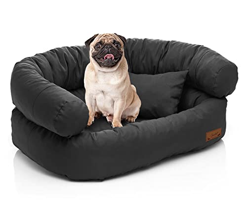 Juelle Hundebett - Sofa für mittelgroße Hunde, Abnehmbarer Bezug maschinenwaschbar, flauschiges Bett, Hundesessel Santi S-XXL (Größe: M - 80x60cm, Graphit) von Juelle
