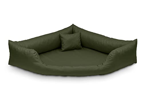 Juelle Orthopädisches Hundebett Eckbett Hundebett mit Orthopädischer Mittelhund-Matratze, Abnehmbarer Schutzhülle, Maschinenwäsche möglich, Dakota M-XXL (100x75cm, Khaki) von Juelle