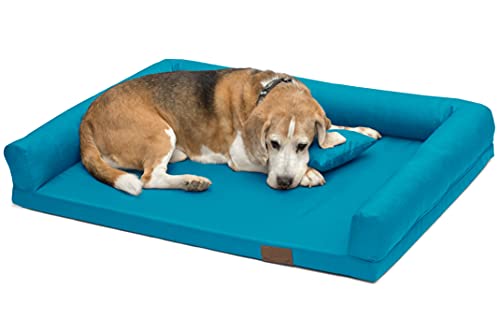 Juelle Orthopädisches Hundebett Große Hunde, Ergonomische Matratze mit Seiten für große Hunde, Abnehmbarer Bezug, Maschinenwaschbar, Lucky M-XXL (Größe: L - 120x90cm, Türkis) von Juelle
