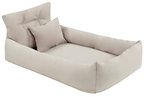 Juelle Orthopädisches Hundebett Kunstleder Hundesofa mit Orthopädischer Matratze für Große Hunde Abnehmbarer Bezug Waschbar Hugo L-XXL (120x85 cm, Ecru) von Juelle