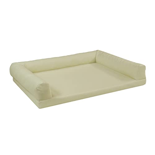 Juelle Orthopädisches Hundebett aus Kunstleder Sofa mit Matratze für große Hunde Abnehmbare Abdeckung, Waschmaschinenwaschbar, Lord L-XXL (100x75cm, Ecru) von Juelle