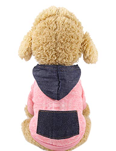 Jueshanzj Heimtierbedarf mit Tasche Hundmantel Winddichte Plus Kaschmir Bequem Hundekleidung Ausflugskleidung Denim + Pink L von Jueshanzj