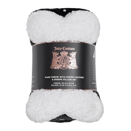 Juicy Couture Sherpa-Decke und Knochen-Kissen aus Plüsch, Pfotenherz, Schwarz, 50 x 60 cm, Kombi-Set für Hunde und Katzen Juicy Couture Sherpa-Decke und Knochen-Kissen aus Plüsch, Pfotenherz, Schwarz, 50 x 60 cm, Kombi-Set für Hunde und Katzen von Juicy Couture